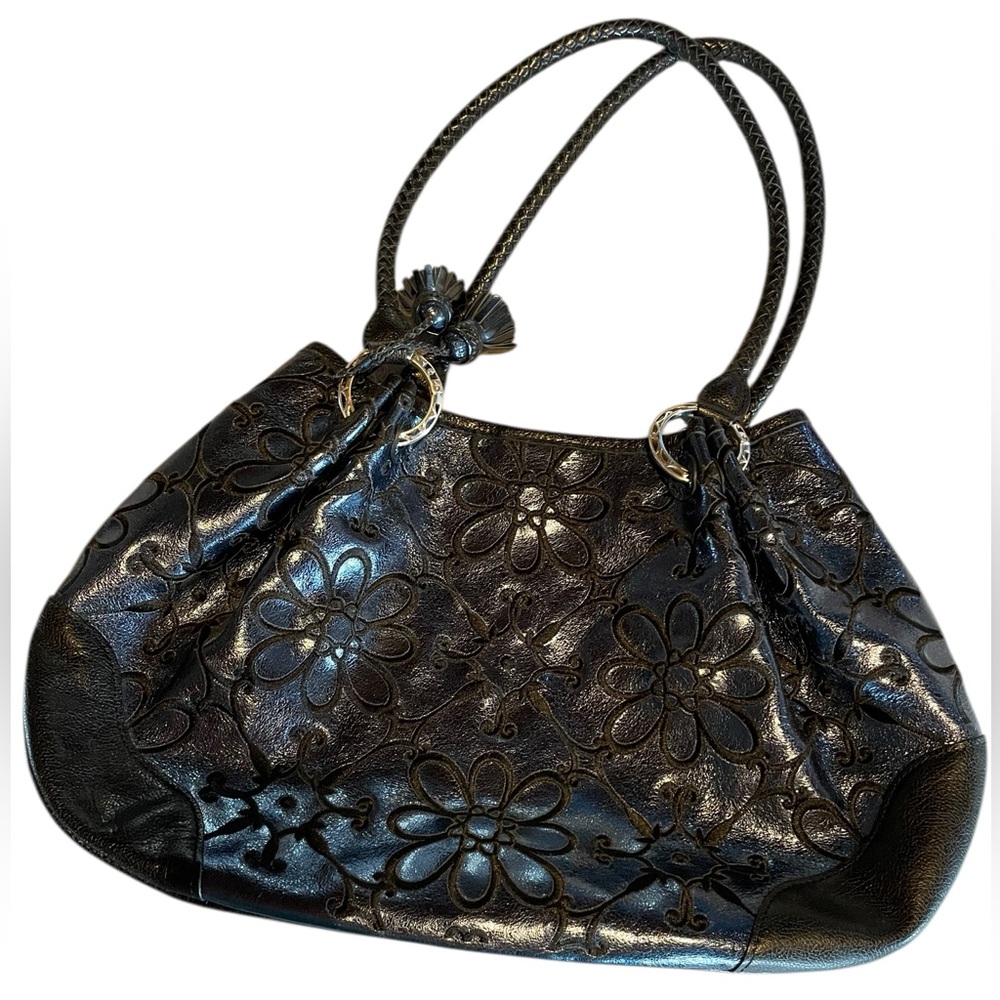 Brighton Metallic Blue Floral Shoulder Bag with Matching Crossbody